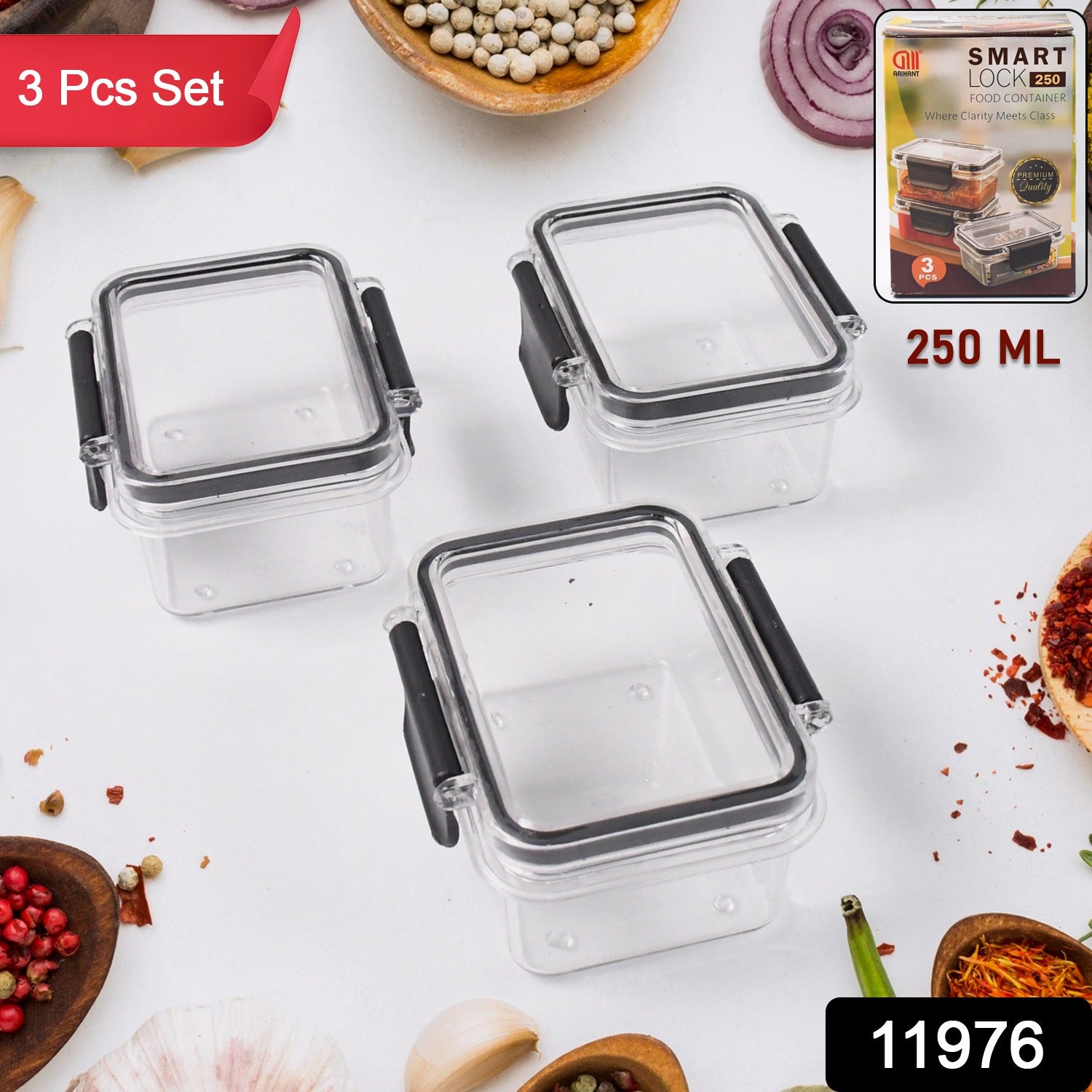 Kitchen Storage Container With Air Seal Lock Lid (3 Piece Set  250 Ml) Kitchen Storage Container With Air Seal Lock Lid (3 Piece Set  250 Ml)
